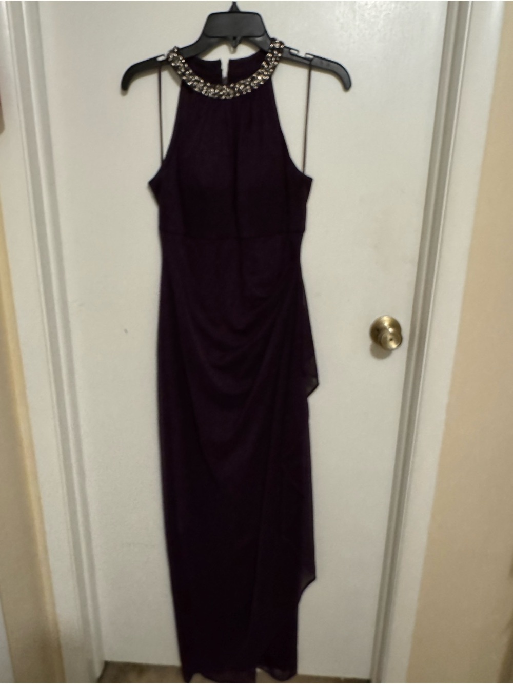 Alex Evenings Beaded Halter Maxi Dress in Deep Purple